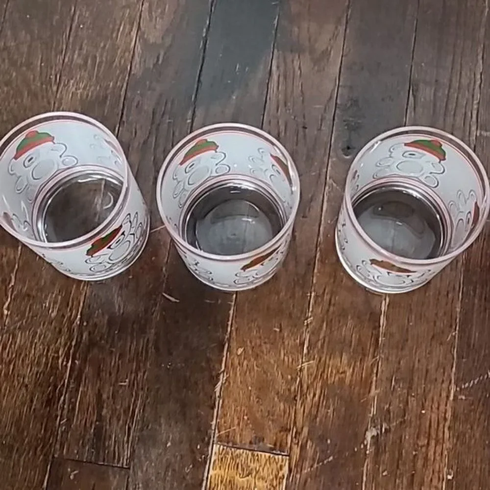 Vintage Libbey Glass Toledo Ohio Christmas Teddy Bear Glass Tumblers set of 3